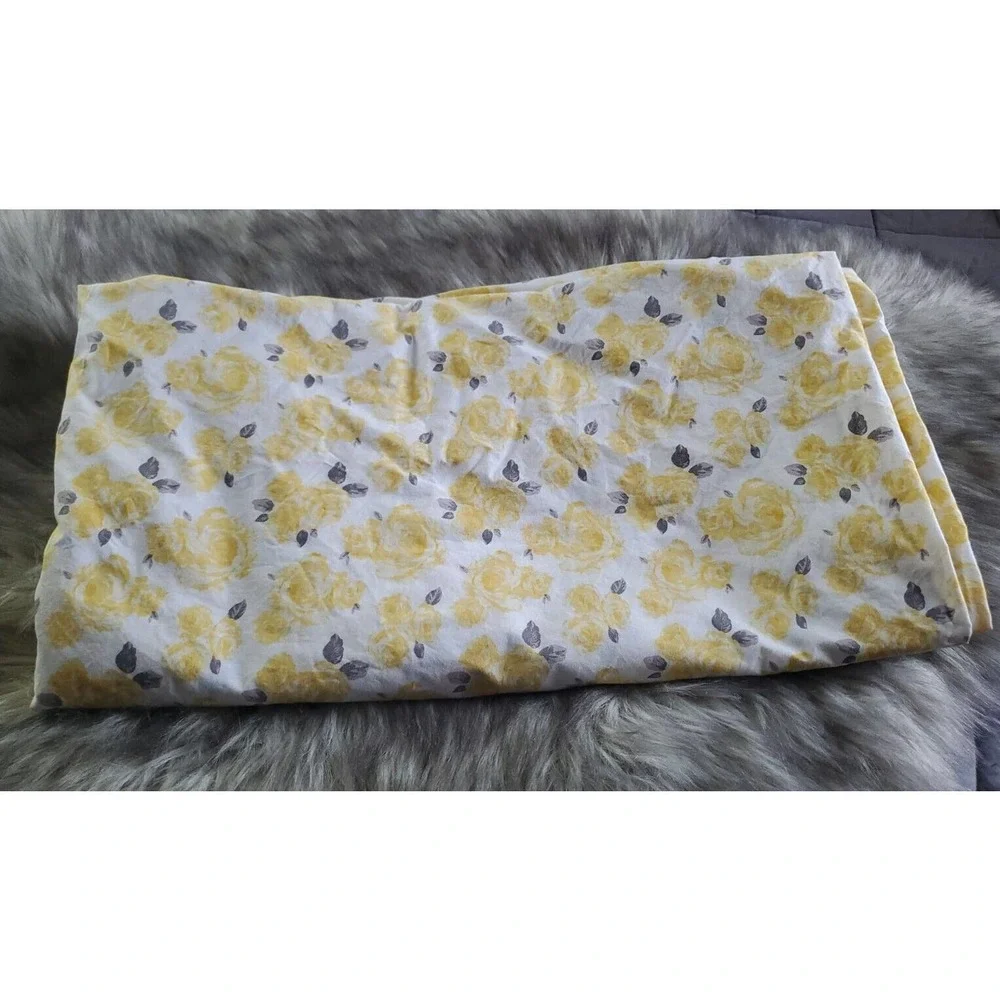 Emily & Merritt Queen Size Floral Yellow Gray Cotton Flat Sheet 97